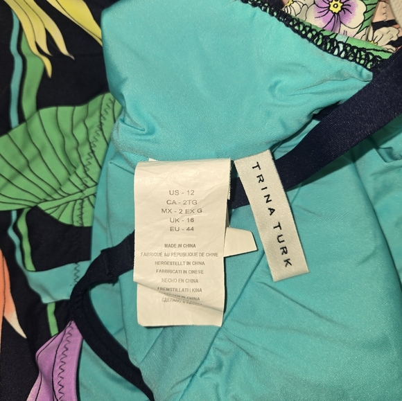 Trina Turk Blue Midnight Multicolor One Piece Swimsuit L77648 Size 12 - Picture 9 of 10